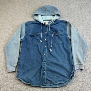 Vintage Anchor Blue Denim Shirt Mens Medium Blue Pearl Snap Hooded Y2K Rare - Picture 1 of 12