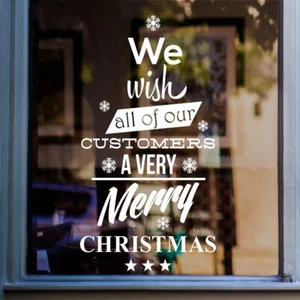 Wish Customers Merry Christmas Shop Window Sticker Festive Xmas Display Decal - Picture 1 of 10