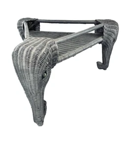 Soporte de mesa elefante triangular de mimbre vintage gris 36" x 19" de alto ojos de mármol - Imagen 1 de 15