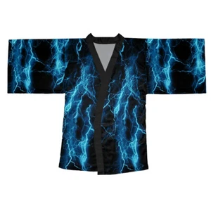 Long Sleeve Kimono Robe blue lighting electric storm neon blue - Picture 1 of 6