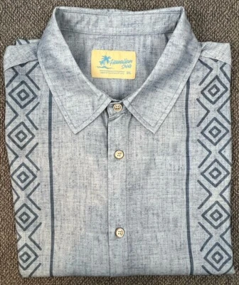 Hawaiian Shirt For Men 3XL Blue W/Diamond Shapes - Image 1 of 4