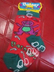 NWT Vintage CHRISTMAS BARNEY THE PURPLE DINOSAUR Children's SOCKS - Size XS -#2 - Picture 1 of 2