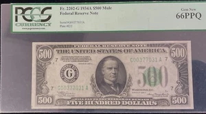 1934A $500 Dollar Federal Reserve Note MULE  FR#2202-G -Chicago - PCGS MS66PPQ - Picture 1 of 2