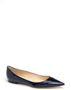 Auth Jimmy Choo Alina Navy blue 6.5 36.5 patent pointed toe ballet flat shoes - Picture 1 of 6