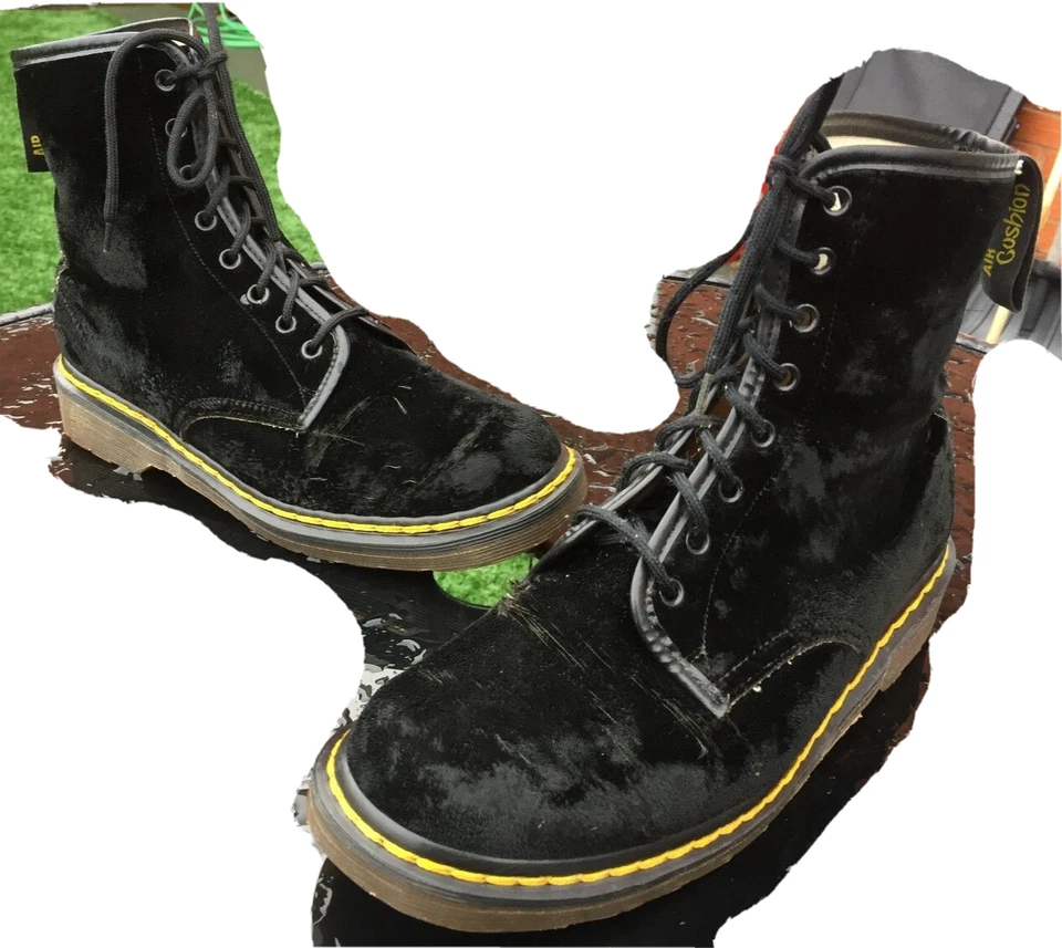 Vintage Dr Martens 1460 black velvet textile boots UK 6.5 EU 40 Made in England - Image 1 of 4