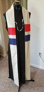 CLERGY STOLE LITURGICAL VESTMENT HAND CRAFTED WOVEN LINEN-LIKE RED & BLUE - Picture 1 of 5