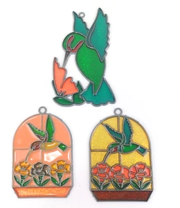 3 Hummingbird Faux Stained Glass Sun Catchers Christmas Ornaments Bird Country - Picture 1 of 3