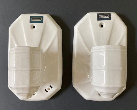 Vintage 1930s Art Deco Franklin Pottery Porcelain Ceramic Electric Wall Sconces Cover