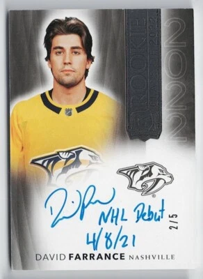 2021-22 The Cup Rookie Class of 2022 Autograph Black 2022-DF David Farrance 2/5 - Image 1 of 2