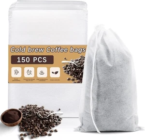 150 Pcs Cold Brew Coffee Filter Bags 4x6" – Disposable Drawstring Tea & Herb B - Picture 1 of 7