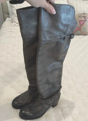 Bota de couro Frye Kelly acima do joelho. Cinza vintage tamanho 8,5 - Imagem 1 de 4