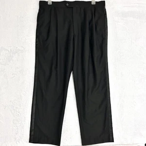 Jos. A. Bank Tuxedo Pants Mens 38x30 Black 100% Wool Pleated Satin Stripe Formal - Picture 1 of 16