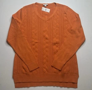 New Talbots Size P Cable Knit Sweater Crew Neck Pullover Cotton Orange - Picture 1 of 6