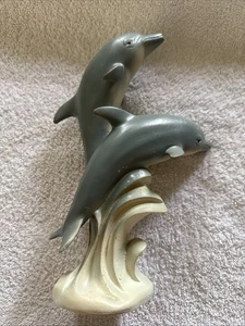 Jumping Dolphins 10" Tall Painted Resin Figurine - Picture 1 of 17