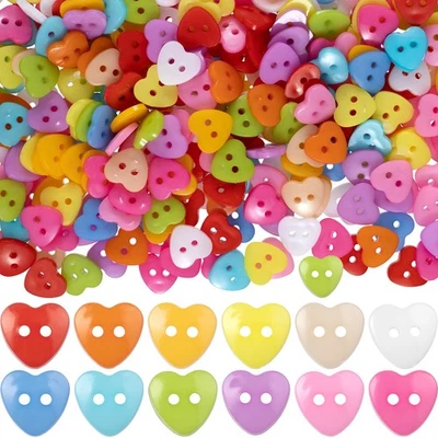300pcs Heart Buttons, Spring Resin Sewing Buttons, Decorative Plastic Accesso... - Image 1 of 4