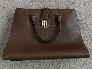 Lauren Ralph Lauren Pebbled Leather Bethany Brown Shoulder Hand Bag Gold RLL - Picture 1 of 14