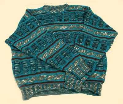 VINTAGE Jhane Barnes Abstract Coogi Style Nordic Knit Ski Sweater Mens LG. 80s - Image 1 of 4