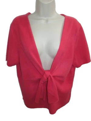 Suéter Moda International 100% Cachemira Coral Rosa Cuello en V con Corbata S/S Talla XL Foto 1 de 3