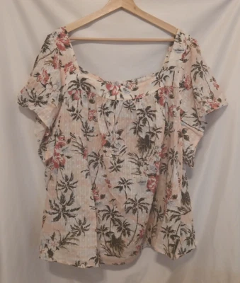 Top TORRID Clip Jacquard Cuello Cuadrado Manga Acampanada 6X/30 Rosa Tropical Floral Foto 1 de 4