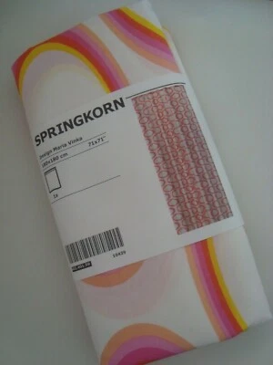 SPRINGKORN Shower Curtain White Orange Pink White Blue Poly Cotton NEW IKEA   - Image 1 of 4