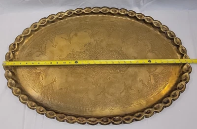 Vintage Brass Tray Top For Coffee Table 36x22 Oval Piecrust Edge Mid-Century - Image 1 of 4