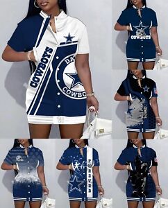 Dallas Cowboys Womens Varsity Jacket Dress Bodycon Short Sleeve Mini Dress Gift