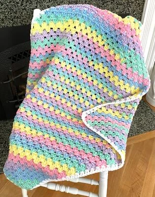 Crochet C2C Granny Square Blanket Afghan Wrap Baby Girl Boy Rainbow 32" x 32" - Image 1 of 3