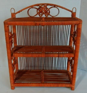Vintage braun Bambus Rattan Korbgeflecht 3 Ebenen Boho Chic Wandhalterung freistehendes Regal - Bild 1 von 13