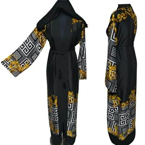 Classic Black Satin Women's Open Front Abaya Burka Jilbab Robe - Picture 1 of 7