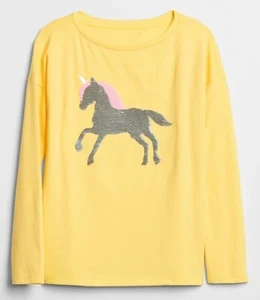 NEW NWT Girls GAP FLIPPY SEQUIN Long Sleeve T-Shirt Pink Silver GOLD UNICORN *6D - Picture 1 of 6