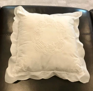 Vintage 12”X12” ShabbyChic CountryCottage Pillow w/ Whitework-Cutwork Embroidery - Picture 1 of 12