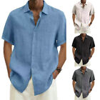 Men's Cotton Shirt V-neck Solid Color Shirt Summer Hot Fashion Shirt Buttons