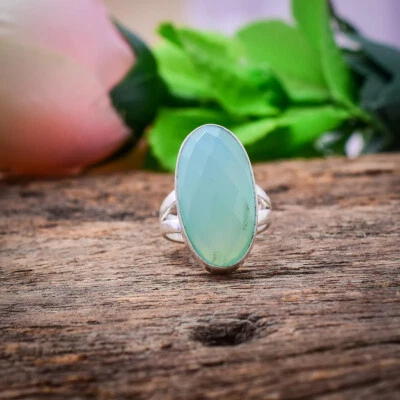 Stupefacente Acqua Calcedonio Gemma 925 Argento Sterling Mano Anello Love Per - Immagine 1 di 4