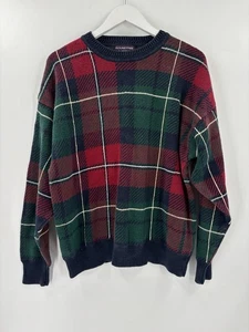 Roundtree & Yorke Vintage Sweater Mens Large Green Red Plaid Pullover Knit 90s - Picture 1 of 15