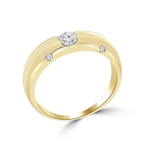 0.08Ct Round Lab Grown Diamond Classic Men’s Wedding Band 14K Yellow Gold Ring - Picture 1 of 10