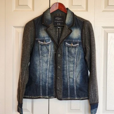 Серебряный джинсовой ткани черный и серый в елочку шерсти блейзеры Western WMS Sz M Lt вес - Изображение 1 из 4