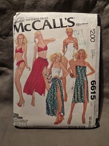 McCall's Pattern #6615 UNCUT Vintage Misses Bathing Suit Cover Up Bag Sz 12 - 16 - Picture 1 of 3
