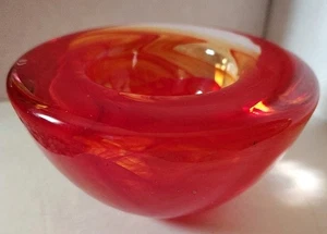 Kosta Boda Atoll Red Swirl Art Glass Bowl Votive Candle Tealight Holder - Picture 1 of 7