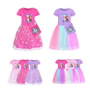 Kids Girls Elsa Princess Costume Rainbow Star Tutu Skirt Party Fancy Dress Up UK - Picture 1 of 73
