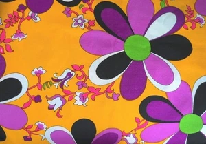 Vintage Mod Floral Fabric Psychedelic Bright 40" x 47" Flower Power Material - Picture 1 of 3