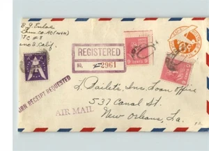 Correo aéreo 1943, sobre registrado, Fresno, California a Nueva Orleans, Canal St. - Imagen 1 de 1