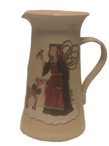 HOME & GARDEN PARTY, LTD. Christmas 64-ounce Pitcher Stoneware Angel & Deer 10” - Picture 1 of 6