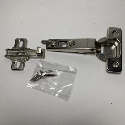 (2) Bisagra de gabinete Euro 100 grados superposición completa base oculta cierre automático níquel Foto 1 de 4