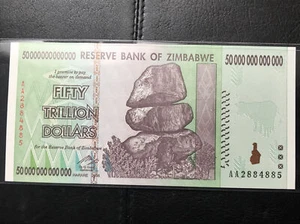 2008 50 TRILLION Zimbabwe DOLLARS BANKNOTE New UNC 100 TRILLION SERIES - Picture 1 of 9