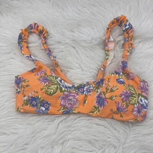 Aerie Womens Bikini Top XL Orange Floral Square Neck Pullover Swimwear NWT - Picture 1 of 6