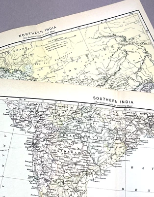 Antique Illustration Color Maps of INDIA Lot of 2 South & North India 1901 - Image 1 of 4