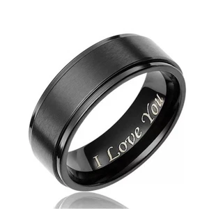 Brand New Mens Black Ring engraved with ‘I Love You’ Fashion gift nice Stainless - Picture 1 of 4