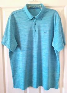 Greg Norman Play Dry Attack Life Polo Shirt Aqua Blue Striped Short Sleeve Men L - Picture 1 of 3