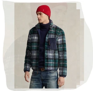 Polo Ralph Lauren Herren kariert Flor Fleece Jacquard Jacke £350 authentisch - Bild 1 von 13