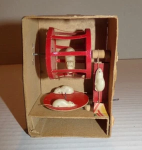 Antique Cardboard Celluloid Mouse House Wheel Wind Up Toy - Picture 1 of 10